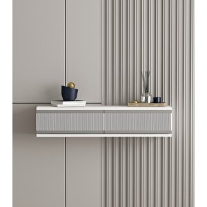 Karya 90 Cm Duvara Monte 2 Kapaklı Raflı Makyaj Masası Dresuar Beyaz-Gümüş Beyaz - Gümüş
