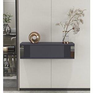 İris 70cm Duvara Monte Kapaklı Raflı Modern Dresuar Antrasit-Gümüş Antrasit Gümüş