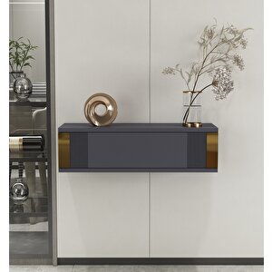 İris 70cm Duvara Monte Kapaklı Raflı Modern Dresuar Antrasit-Altın Antrasit