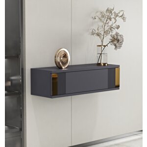İris 70cm Duvara Monte Kapaklı Raflı Modern Dresuar Antrasit-Altın Antrasit