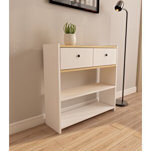 Rose 84 Cm 2 Raflı Kapaklı Dresuar Antre Hol Makyaj Masası Kahve Köşesi Beyaz-Safirmeşe Beyaz-Safir Meşe