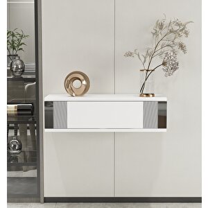 İris 70cm Duvara Monte Kapaklı Raflı Modern Dresuar Beyaz-Gümüş Beyaz - Gümüş