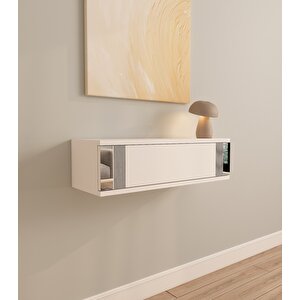 İris 70cm Duvara Monte Kapaklı Raflı Modern Dresuar Beyaz-Gümüş Beyaz - Gümüş