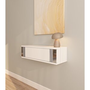 İris 70cm Duvara Monte Kapaklı Raflı Modern Dresuar Beyaz-Gümüş Beyaz - Gümüş