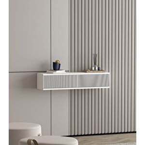 Karya 90 Cm Duvara Monte 2 Kapaklı Raflı Makyaj Masası Dresuar Beyaz Beyaz