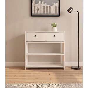 Rose 84 Cm 2 Raflı Kapaklı Dresuar Antre Hol Makyaj Masası Kahve Köşesi Beyaz Beyaz