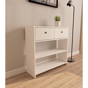 Rose 84 Cm 2 Raflı Kapaklı Dresuar Antre Hol Makyaj Masası Kahve Köşesi Beyaz Beyaz