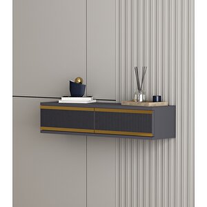 Karya 90 Cm Duvara Monte 2 Kapaklı Raflı Makyaj Masası Dresuar Antrasit-Altın Antrasit