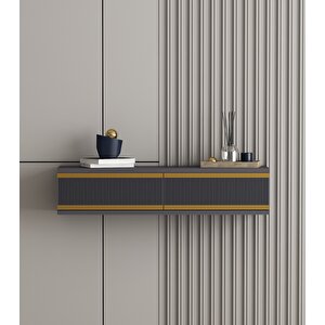 Karya 90 Cm Duvara Monte 2 Kapaklı Raflı Makyaj Masası Dresuar Antrasit-Altın Antrasit