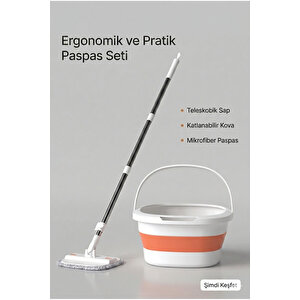 Yer Tasarruflu Katlanabilir Mop Ve Kova Seti 360 Derece Dönen Üçgen Başlıklı Kendinden Sıkmalı Döndürmeli Mop