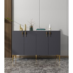 Venedik 120 Cm Konsol Tv Sehpası Çok Amaçlı Dolap Antrasit-Düz Altın Antrasit