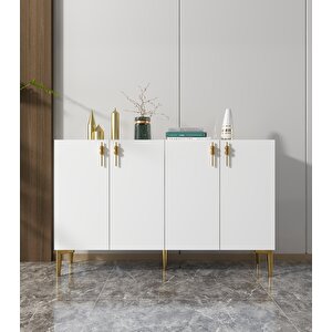 Venedik 120 Cm Konsol Tv Sehpası Çok Amaçlı Dolap Beyaz-Düz Altın Beyaz - Altın
