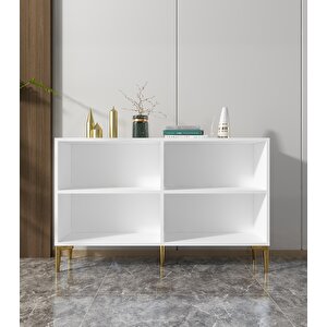 Venedik 120 Cm Konsol Tv Sehpası Çok Amaçlı Dolap Beyaz-Düz Altın Beyaz - Altın
