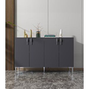 Venedik 120 Cm Konsol Tv Sehpası Çok Amaçlı Dolap Antrasit-Düz Gümüş Antrasit