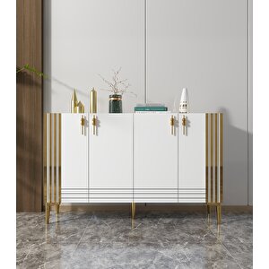 Venedik 120 Cm Konsol Tv Sehpası Çok Amaçlı Dolap Beyaz-Altn Beyaz gold