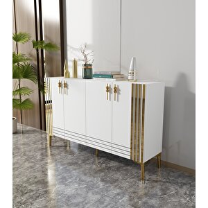Venedik 120 Cm Konsol Tv Sehpası Çok Amaçlı Dolap Beyaz-Altn Beyaz gold