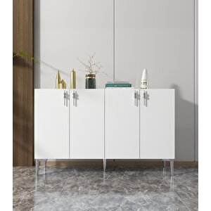 Venedik 120 Cm Konsol Tv Sehpası Çok Amaçlı Dolap Beyaz-Düz Gümüş Beyaz