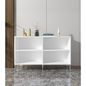 Venedik 120 Cm Konsol Tv Sehpası Çok Amaçlı Dolap Beyaz-Düz Gümüş Beyaz