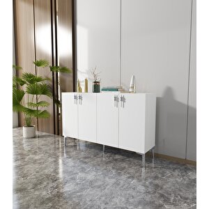 Venedik 120 Cm Konsol Tv Sehpası Çok Amaçlı Dolap Beyaz-Düz Gümüş Beyaz
