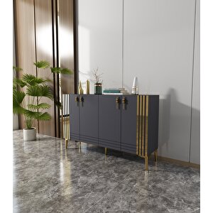 Venedik 120 Cm Konsol Tv Sehpası Çok Amaçlı Dolap Antrasit-Altın Altın-Antrasit