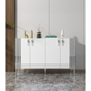 Venedik 120 Cm Konsol Tv Sehpası Çok Amaçlı Dolap Beyaz-Gümüş Beyaz - Gümüş