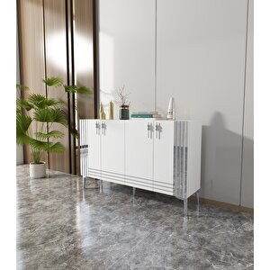 Venedik 120 Cm Konsol Tv Sehpası Çok Amaçlı Dolap Beyaz-Gümüş Beyaz - Gümüş