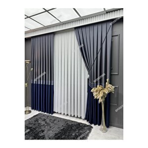 Pano Fon Elegans Seri Versace Desen Lacivert Gümüş Gri 90x250 cm