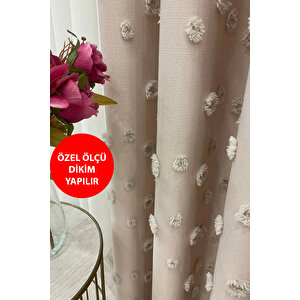 Fon Perde Bej Pufy Püsküllü Ponponlu 150x280 cm