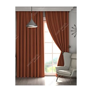 Lüks, Kiremit - Tarçın Blackout Kalın Karartma Güneşlik Perde (en X Boy Pilesiz Tek Kanat) 230x270 cm