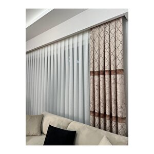 Fon Perde Vera Desen Bej Kahverengi Ultra Dökümlü Kumaş Sık Pile Blackout Tül Perde Keten Tek Kanat 90x275 cm