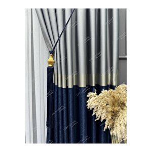 Pano Fon Perde Azra Gri Gold Lacivert 100x265 cm