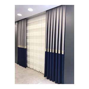 Pano Fon Perde Azra Gri Gold Lacivert 100x265 cm