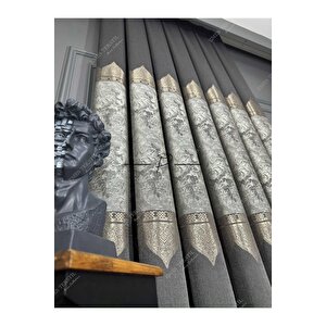 Fon Perde (siyah-gold) Tac Mahal Desen Siyah Gold 100x250 cm