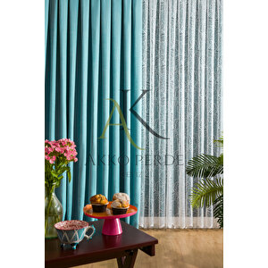 Kullanıma Hazır Turkuaz Rengi Sik Pileli 1x3 Fon Perde Tek Kanat 9199 100x250 cm
