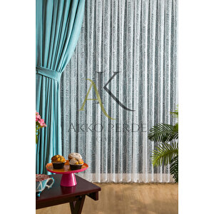 Kullanıma Hazır Turkuaz Rengi Sik Pileli 1x3 Fon Perde Tek Kanat 9199 100x250 cm