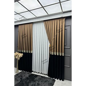Vera Desen Pano Fon Perde Kahverengi-siyah 90x275 cm