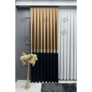 Vera Desen Pano Fon Perde Kahverengi-siyah 90x275 cm