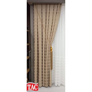 Rüyaper Yeni Sezon Her Odaya Uygun Keten Zemin Sakallı Fon Perde Bej 90x270 cm
