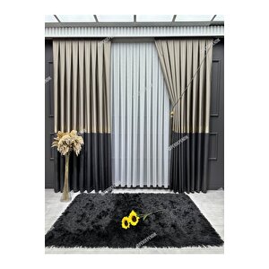 Pano Fon Perde Elegans Seri Koyu Gri - Vizon 100x240 cm