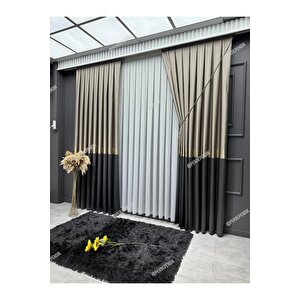 Pano Fon Perde Elegans Seri Koyu Gri - Vizon 100x240 cm