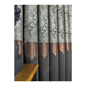 Fon Perde (siyah-bakır) Tac Mahal Desen Siyah Bakır 100x270 cm