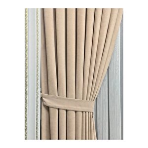 Ada Fonluk Bej Tek Kanat 1/3 Sık Pile - Her Odaya Uygun Lüks Fon Perde 70x260 cm