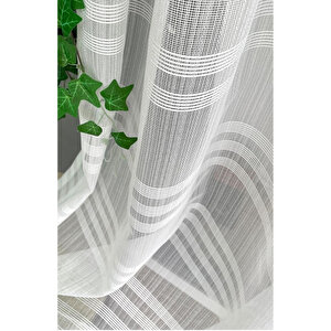 Tül Perde Keten Lüks Simli Pırıltılı Şeritli Çizgili Sakallı Gramajlı Sık Pile Kırık Beyaz 250x180 cm