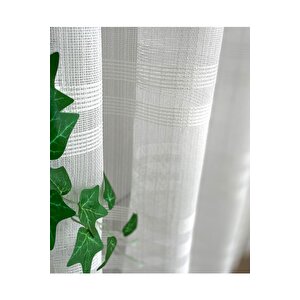 Tül Perde Keten Lüks Simli Pırıltılı Şeritli Çizgili Sakallı Gramajlı Sık Pile Kırık Beyaz 250x180 cm