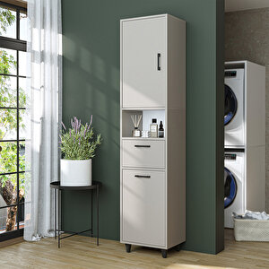 Çamaşır Sepetli Banyo Dolabı, Çok Amaçlı Çekmeceli Dolap 45 X 200 Cm Kumtaşı