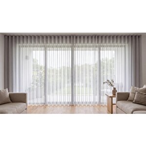 Balıksırtı Gri Renk S Pile Tül Perde 1x3 Sık Pile - Kornişe Hazır - Özel Ölçü 200x260 cm
