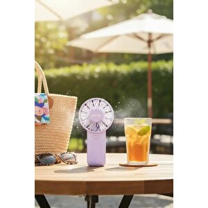 Lisanslı Macaron Mini El Fanı 1200mah Mor 12 Cm – Şarjlı Taşınabilir Serinlik