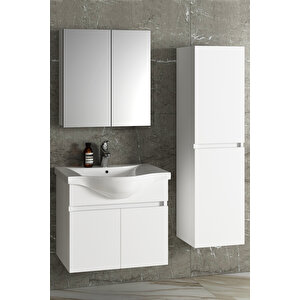 Yıldız 55+35 Cm Beyaz Mdf Seramik Lavabolu Sepetli Asma Banyo Dolabı Takımı 55 cm