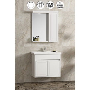 Çuha 55 Cm Beyaz Mdf Pk-109 Balon Kapak Seramik Lavabolu Asma Banyo Dolabı Takımı