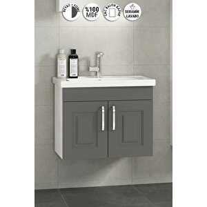 Salkım 80 Cm Beyaz-füme Balon Mdf Seramik Lavabolu Asma Banyo Alt Dolabı 80 cm
